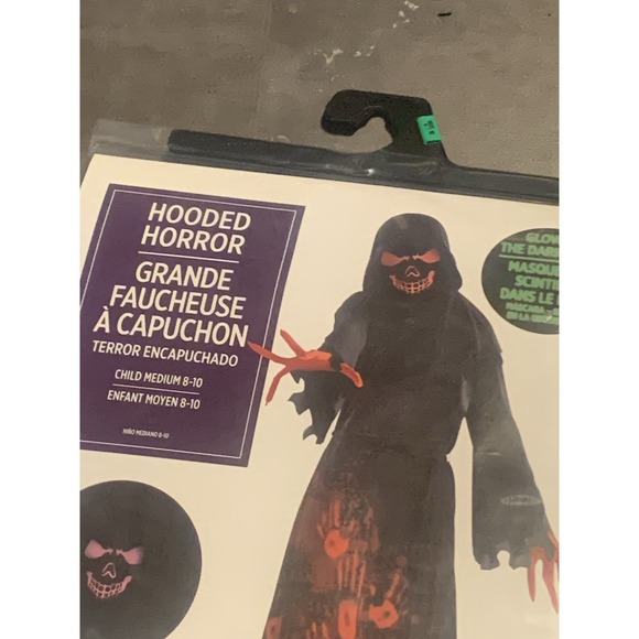 Scary Halloween Costume Hooded Horror Glow in the Dark Mask‎ Child Medium 8-10 - Picture 2 of 3